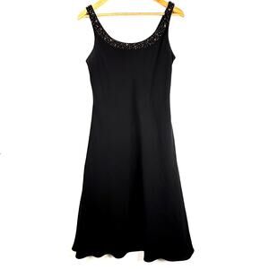 Vintage Jones New York Dress Black Fit & Flare Beaded Neckline Dress 8
